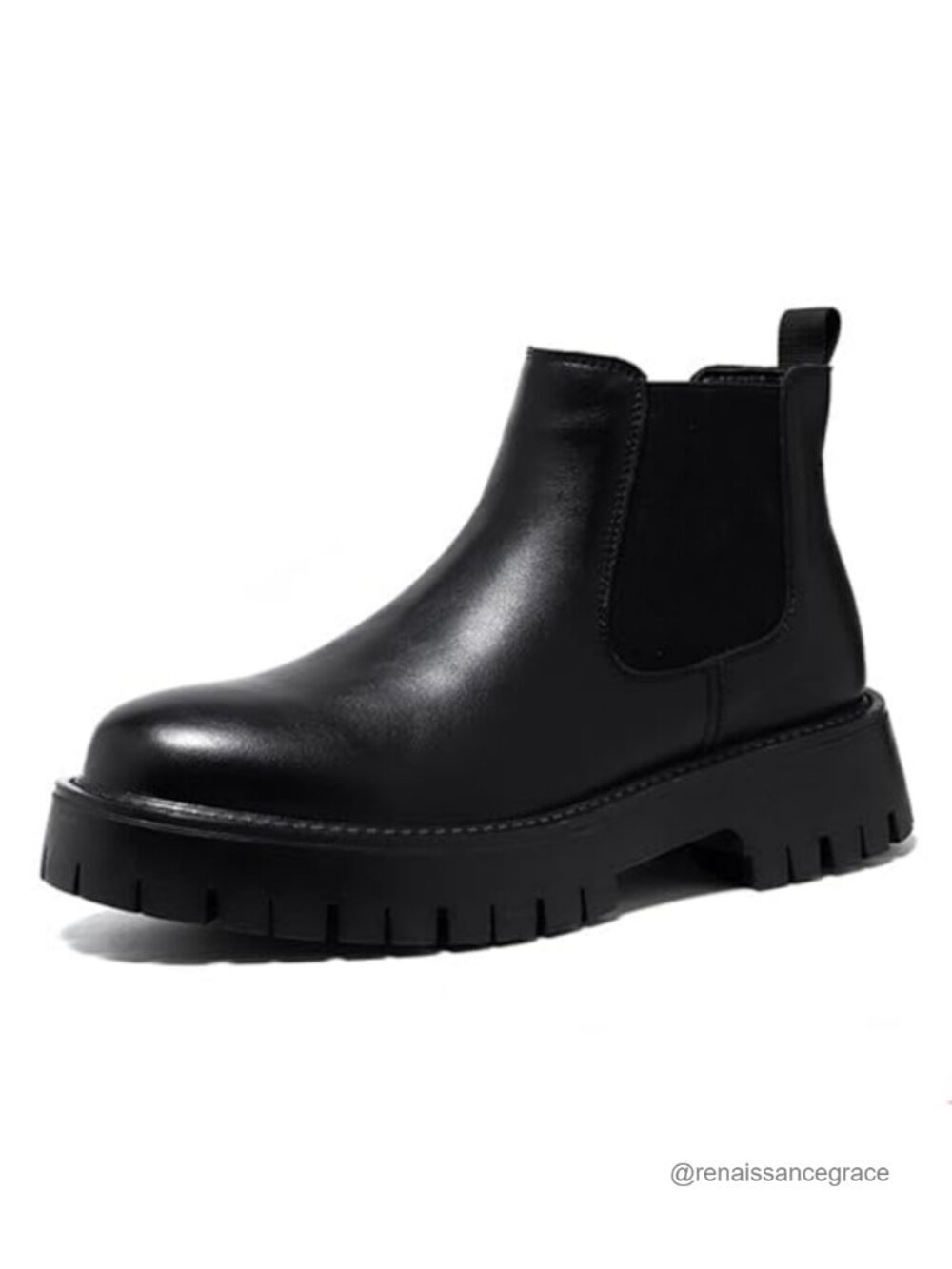 Men's Genuine Leather Chunky Platform Chelsea Lug Sole Slip-On Boots